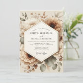 Invitation Mariage romantique floral beige (Debout devant)