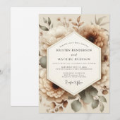 Invitation Mariage romantique floral beige (Devant / Derrière)