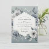 Invitation Mariage Romantique Floral Bleu Ardoise (Debout devant)