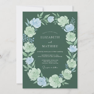 Invitation Mariage Romantique Floral Bleu Clair Sauge