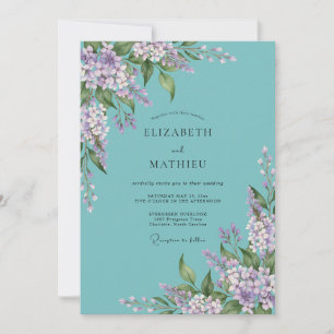 Invitation Mariage Romantique Floral Bleu Lavande