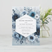 Invitation Mariage Romantique Floral Bleu Poussiéreux (Debout devant)