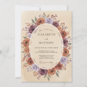 Invitation Mariage romantique floral bordeaux et poussiéreux