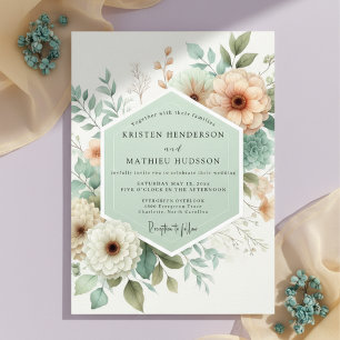 Invitation Mariage Romantique Floral Botanique Crème