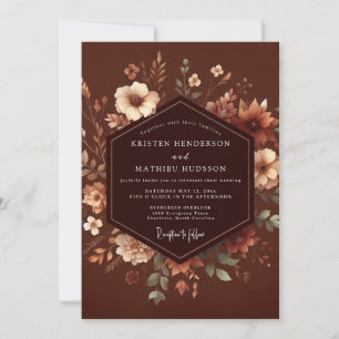 Invitation Mariage Romantique Floral Brun Automnal