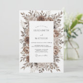 Invitation Mariage Romantique Floral Brun Coup de Pinceau (Debout devant)