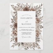 Invitation Mariage Romantique Floral Brun Coup de Pinceau (Devant)