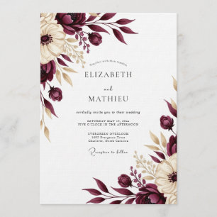 Invitation Mariage romantique floral burgundy