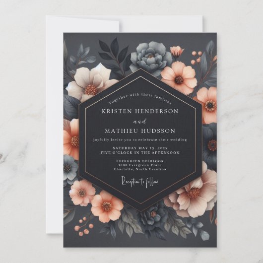 Invitation Mariage Romantique Floral Charbon (Devant)