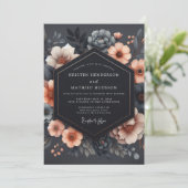 Invitation Mariage Romantique Floral Charbon (Debout devant)