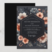 Invitation Mariage Romantique Floral Charbon (Devant / Derrière)