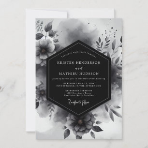 Invitation Mariage Romantique Floral Charbon Humeur