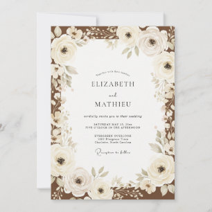 Invitation Mariage Romantique Floral Crème à l'Aspect Peint