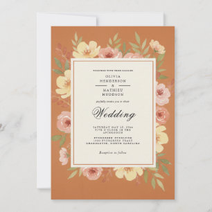 Invitation Mariage Romantique Floral en Terracotta