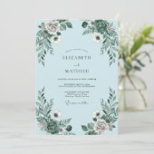 Invitation Mariage Romantique Floral Gris Bleu (Debout devant)