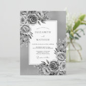 Invitation Mariage Romantique Floral Gris et Artistique (Debout devant)