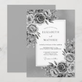 Invitation Mariage Romantique Floral Gris et Artistique (Devant / Derrière)