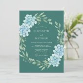 Invitation Mariage Romantique Floral Hydrangea Sarcelle (Debout devant)