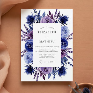 Invitation Mariage Romantique Floral Indigo