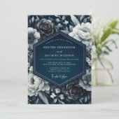 Invitation Mariage Romantique Floral Indigo (Debout devant)