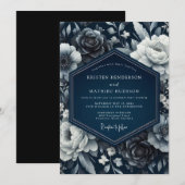 Invitation Mariage Romantique Floral Indigo (Devant / Derrière)