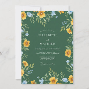 Invitation Mariage Romantique Floral Jaune Vert