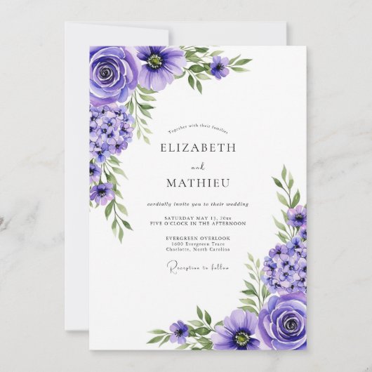 Invitation Mariage Romantique Floral Lavande (Devant)