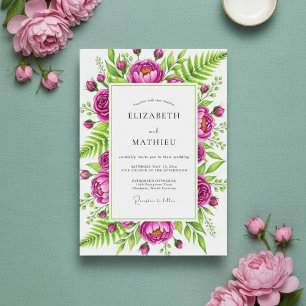 Invitation Mariage Romantique Floral Magenta à l'Eau