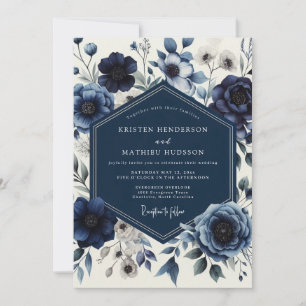Invitation Mariage romantique floral marine