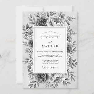 Invitation Mariage Romantique Floral Monochrome
