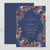 Invitation Mariage Romantique Floral Navy (Devant / Derrière)