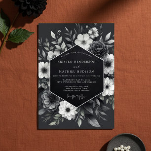 Invitation Mariage Romantique Floral Noir et Maussade