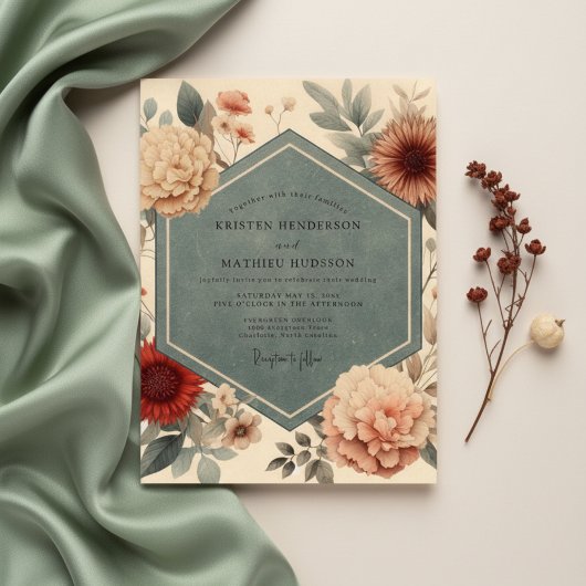 Invitation Mariage Romantique Floral Pêche