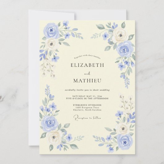 Invitation Mariage romantique floral pervenche (Devant)