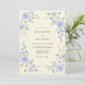 Invitation Mariage romantique floral pervenche (Debout devant)