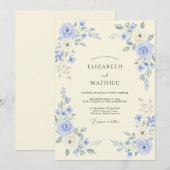 Invitation Mariage romantique floral pervenche (Devant / Derrière)