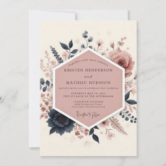 Invitation Mariage Romantique Floral Rose (Devant)