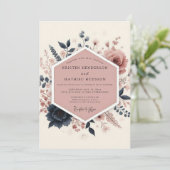 Invitation Mariage Romantique Floral Rose (Debout devant)
