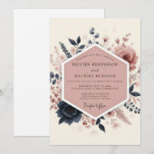 Invitation Mariage Romantique Floral Rose (Devant / Derrière)
