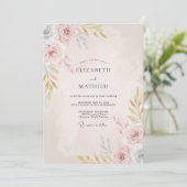Invitation Mariage Romantique Floral Rouge Clair (Debout devant)