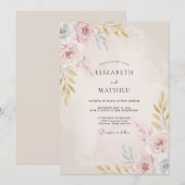 Invitation Mariage Romantique Floral Rouge Clair (Devant / Derrière)