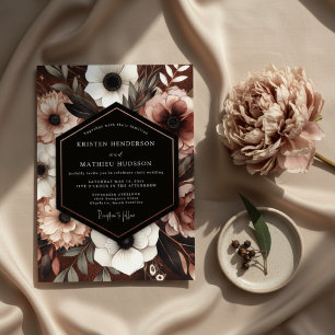 Invitation Mariage Romantique Floral Rouge Foncé et Sombre