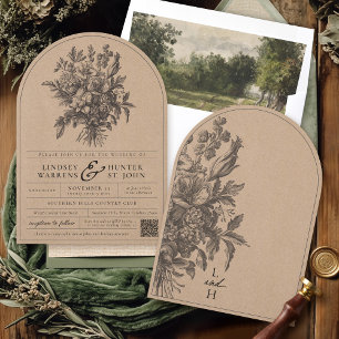 Invitation Mariage romantique floral rustique kraft vintage s