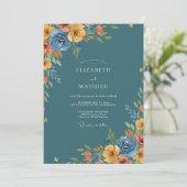 Invitation Mariage Romantique Floral Rustique Sarcelle (Debout devant)