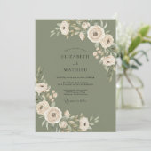 Invitation Mariage Romantique Floral Sage (Debout devant)