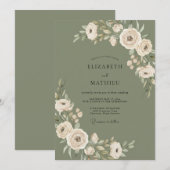 Invitation Mariage Romantique Floral Sage (Devant / Derrière)