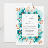 Invitation Mariage Romantique Floral Sarcelle (Devant / Derrière)