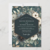 Invitation Mariage Romantique Floral Sarcelle (Devant)