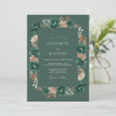 Invitation Mariage Romantique Floral Vert Profond (Debout devant)