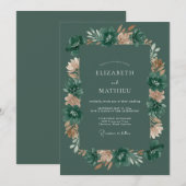 Invitation Mariage Romantique Floral Vert Profond (Devant / Derrière)